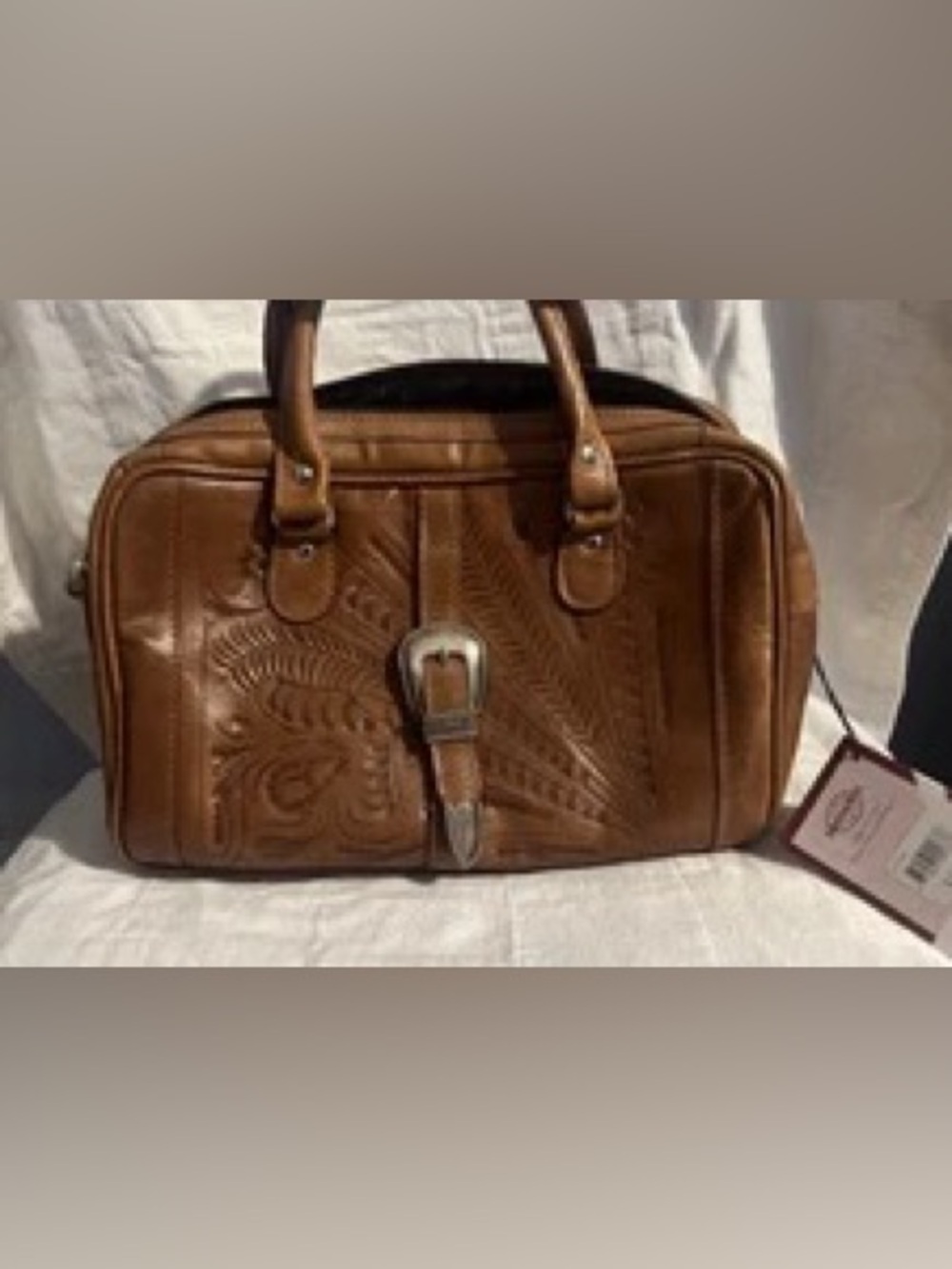 American West NEW WITH TAGS Brown Tooled Leather Satchel Bag VINTAGE